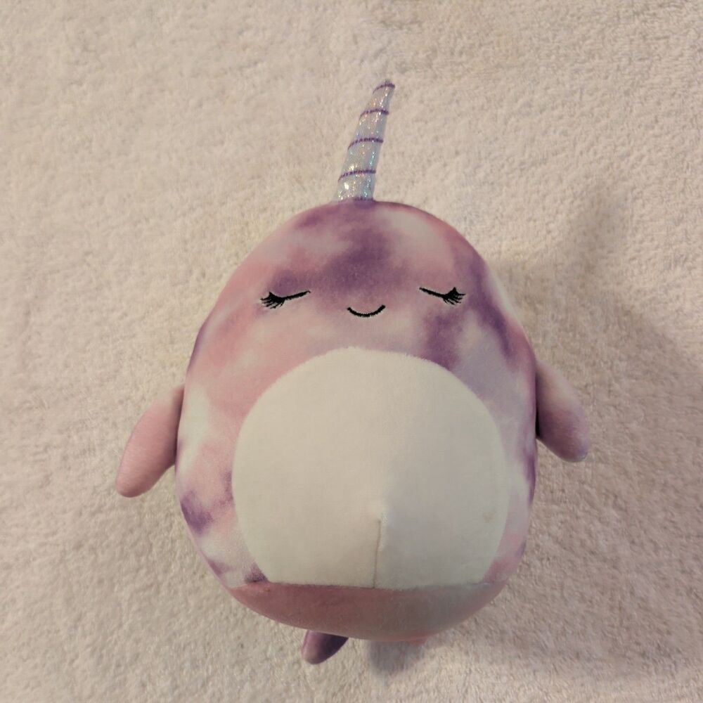 Squishmallow Nabila the Narwhal 8” Purple Tie Dye Plush Kellytoy